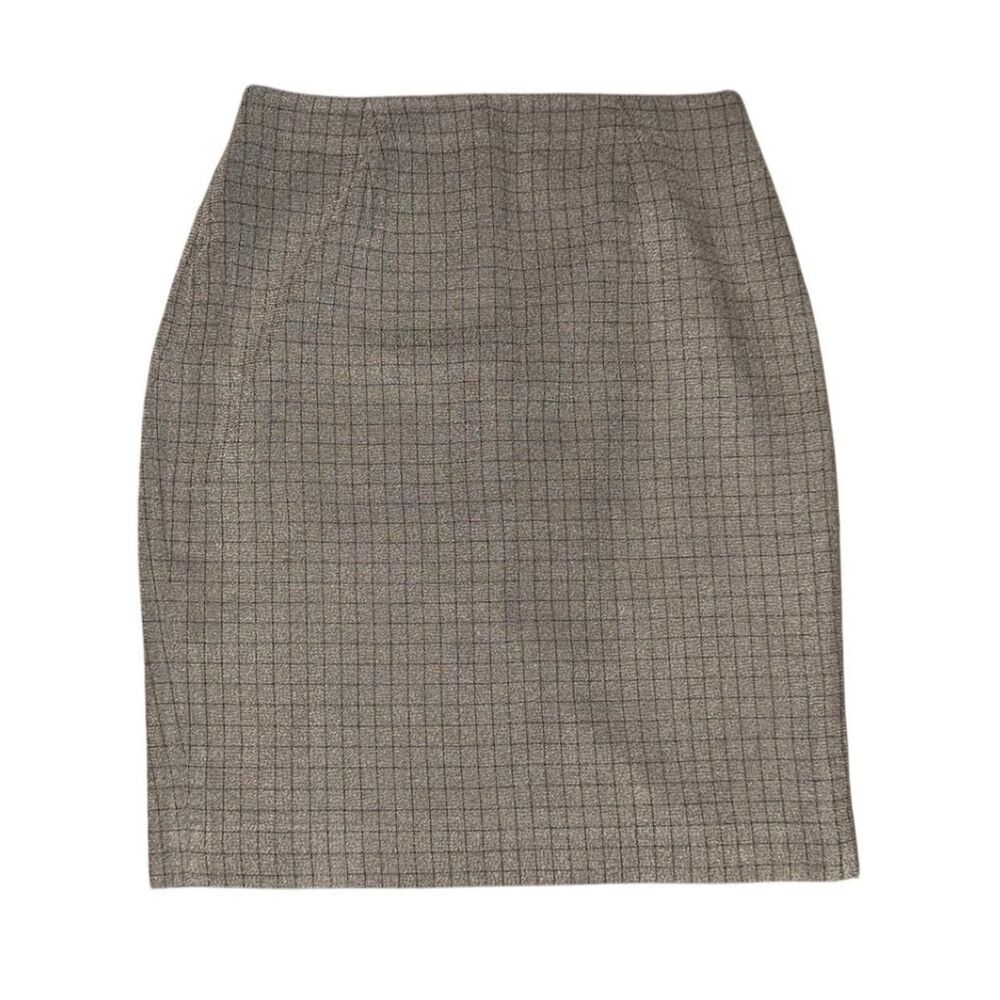 Valerie Stevens Grey and brown plaid pencil skirt